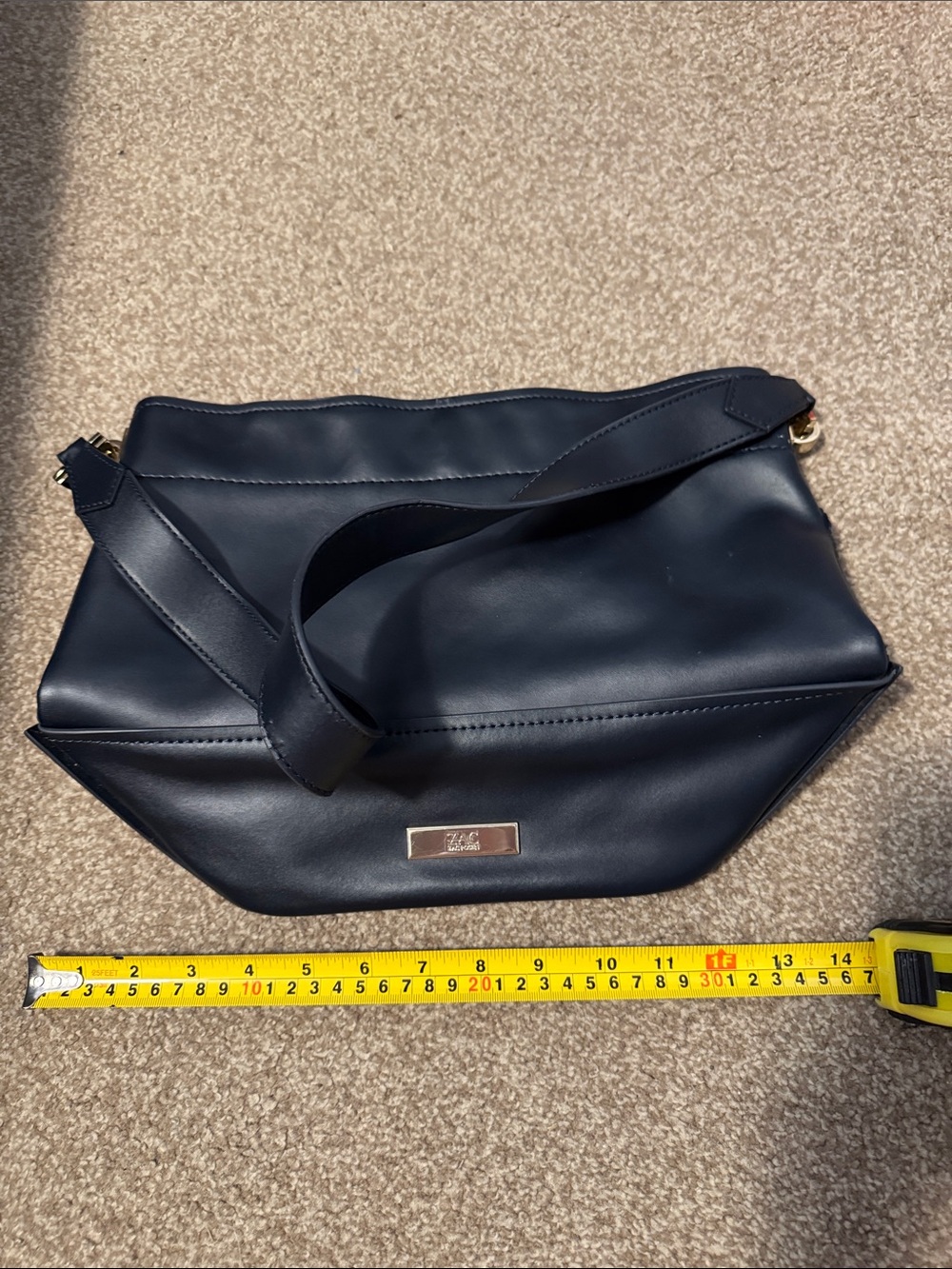Zac Posen Navy Leather Shoulder Bag with Gold Plaque
